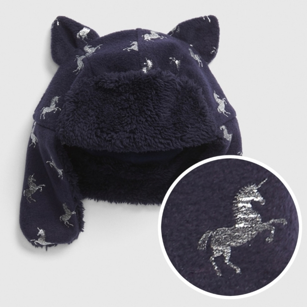 Baby Gap Unicorn Trapper Hat Navy NWT